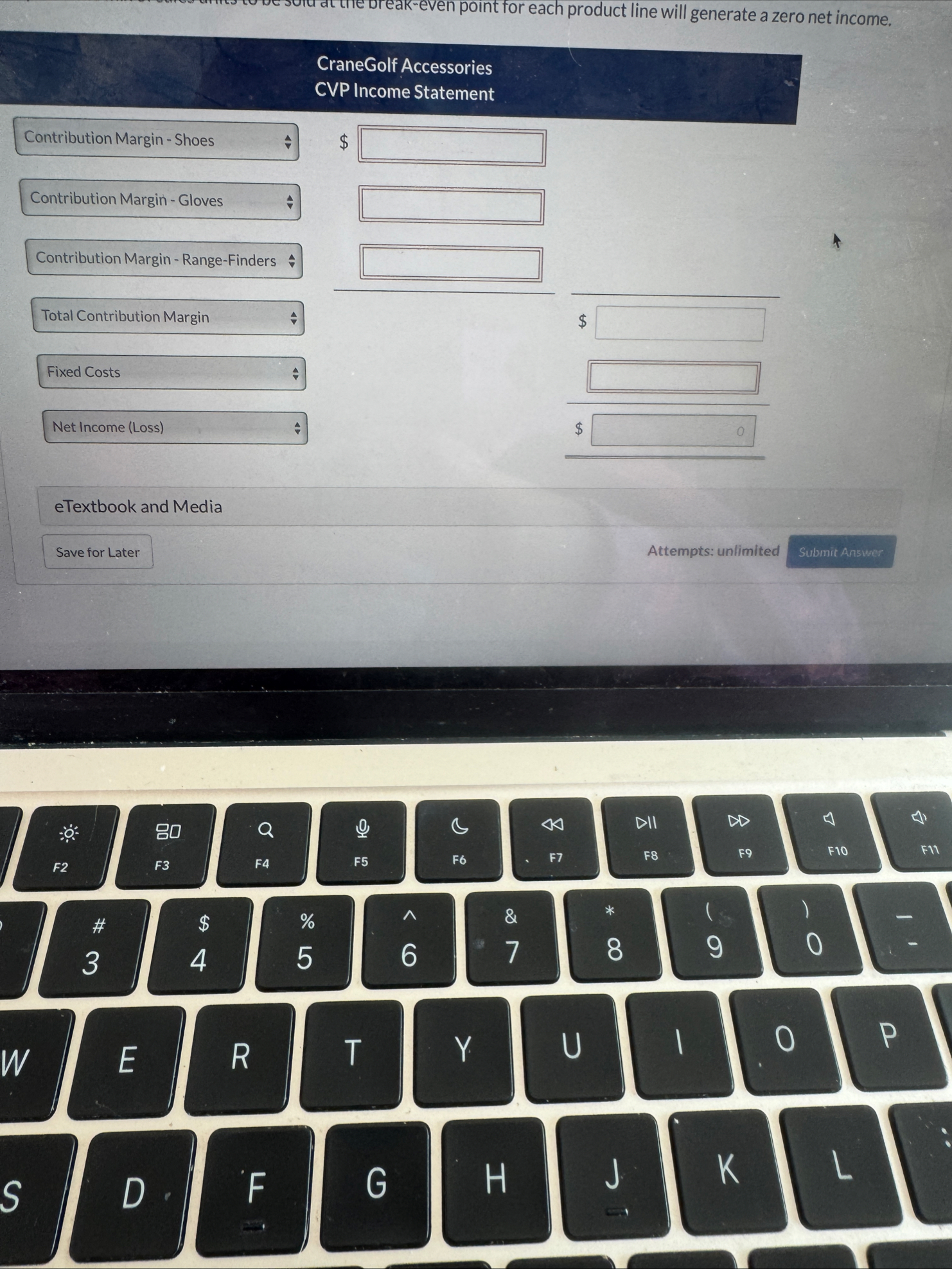 . CraneGolf Accessories CVP Income Statement