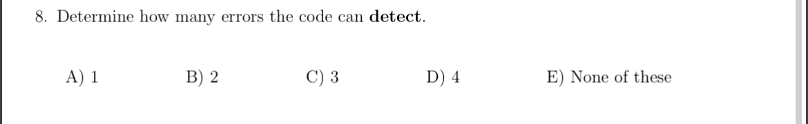 Determine how many errors the code can detect. A