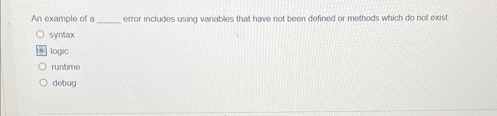 An example of a error includes using variables