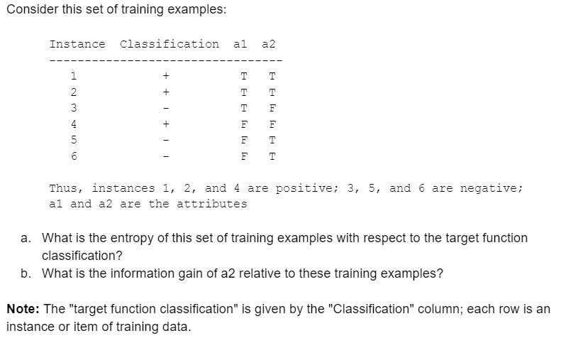 Consider this set of training examples: Instance