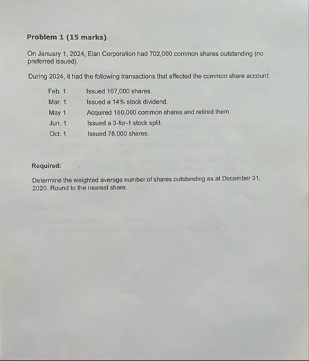 Problem 1 ( 1 5 marks ) On January 1 , 2 0 2 4 ,