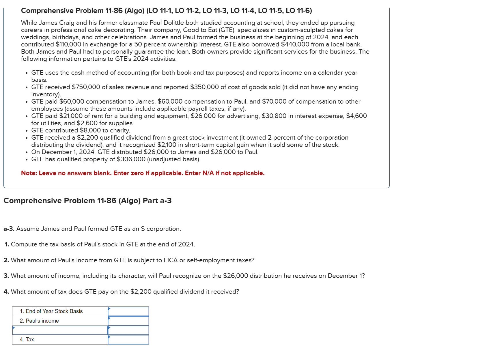 Comprehensive Problem 1 1 - 8 6 ( Algo ) ( LO 1 1