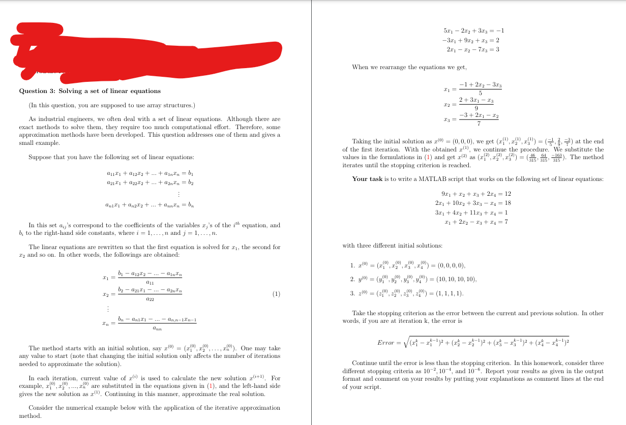 question s: sonving a set on ninear equations (