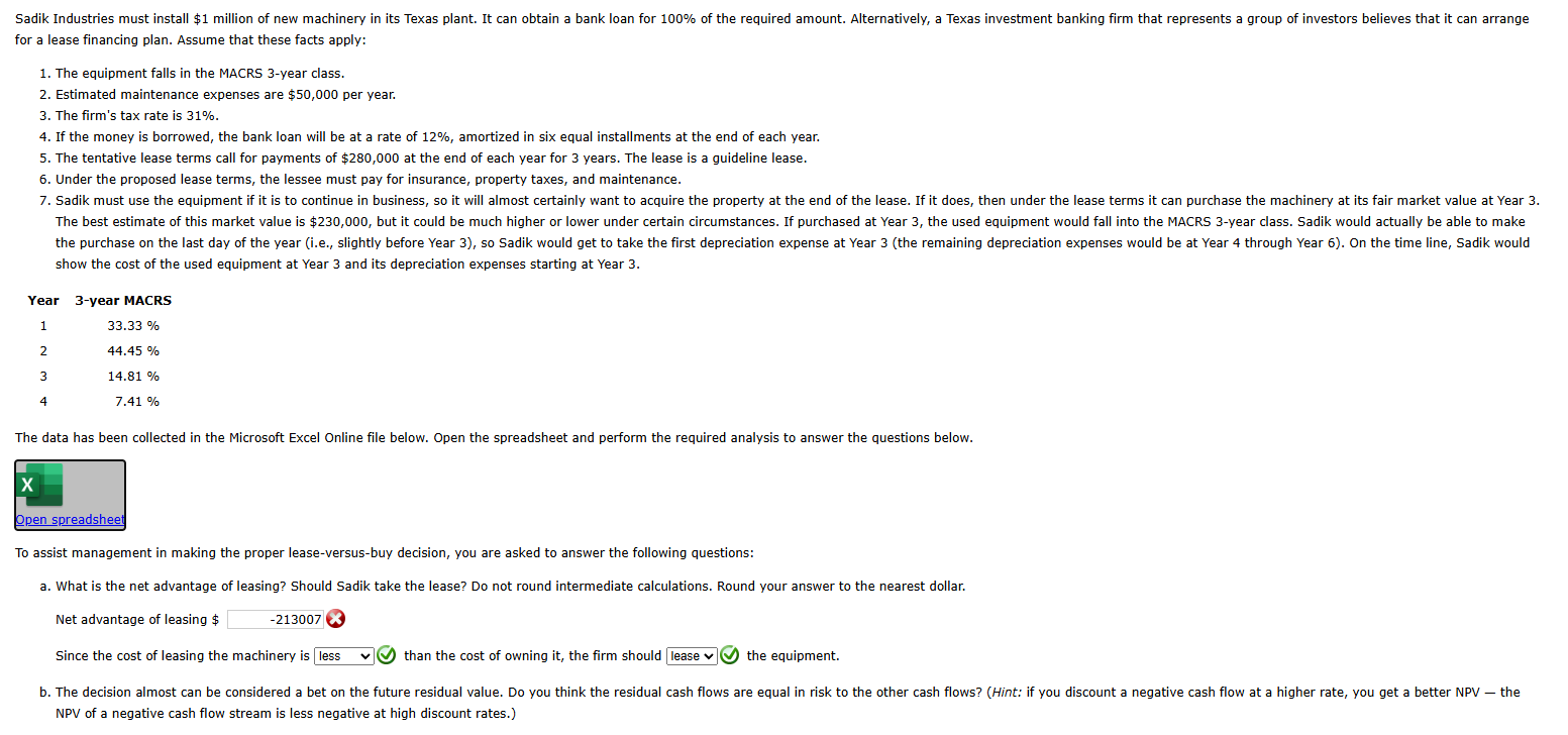 for a lease financing plan. Assume that these