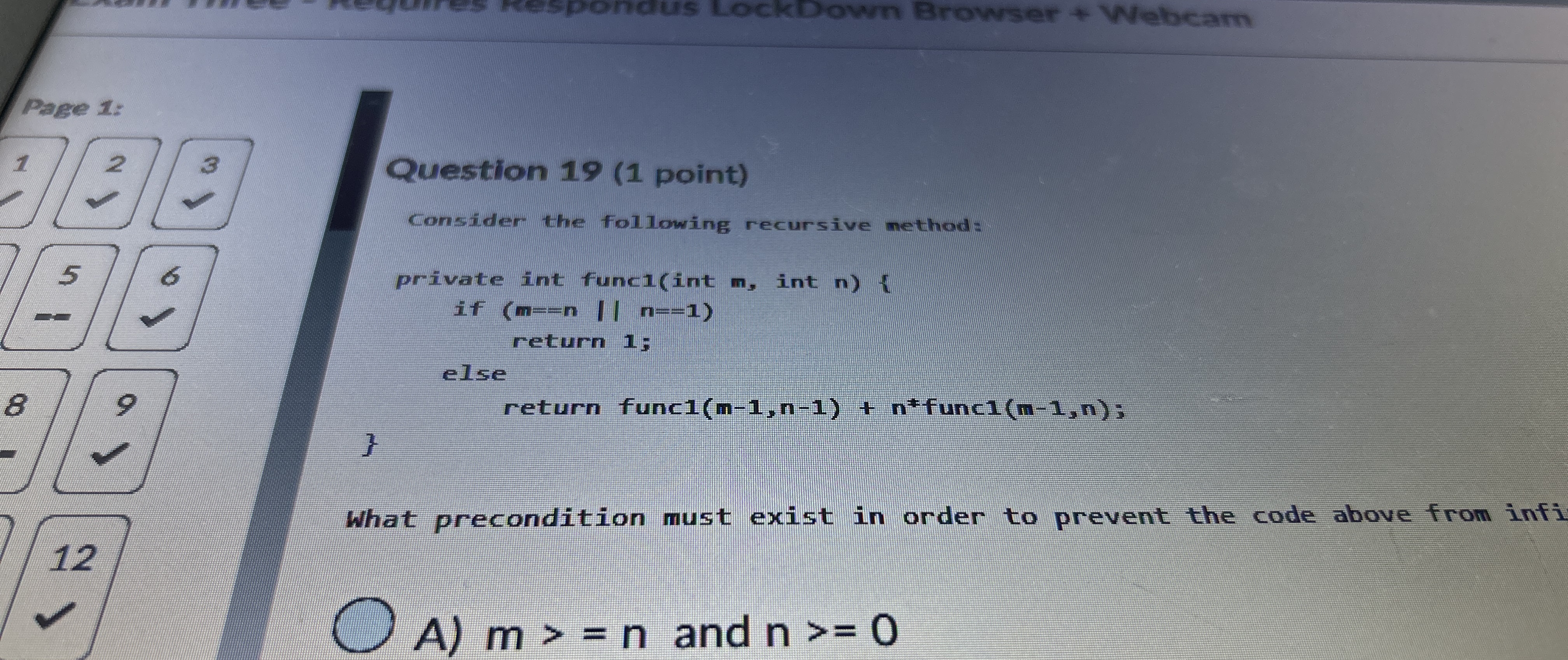 q , Page 1 : Question 1 9 ( 1 point ) Consider