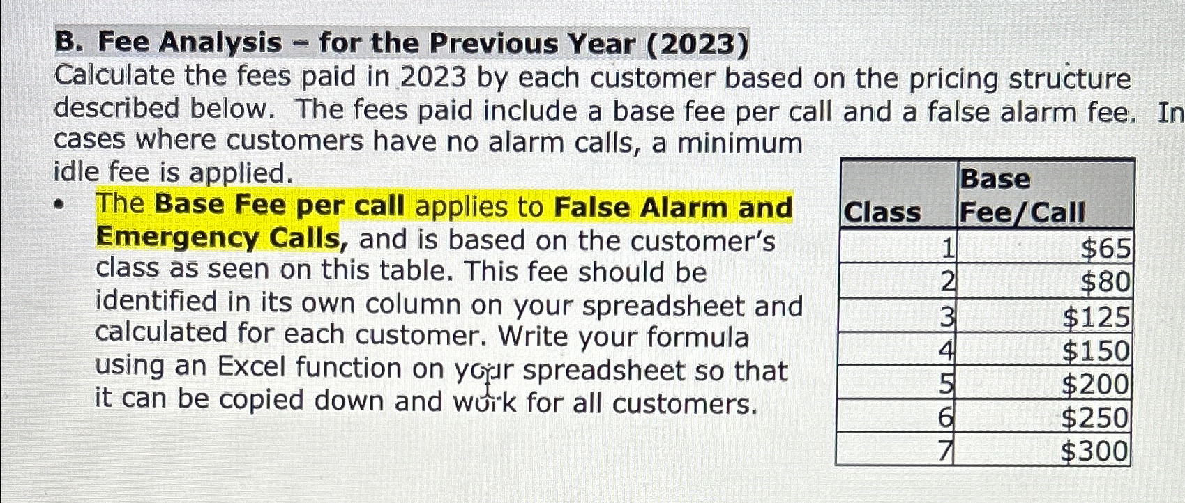 B . Fee Analysis - for the Previous Year ( 2 0 2