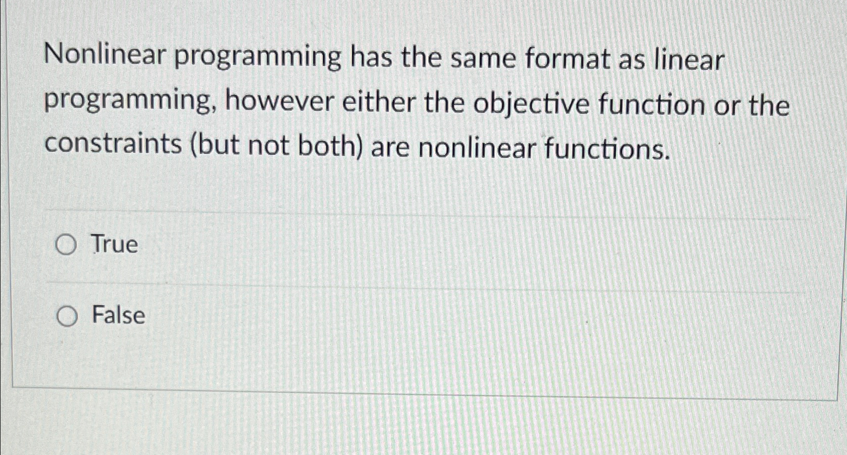 Nonlinear programming has the same format as