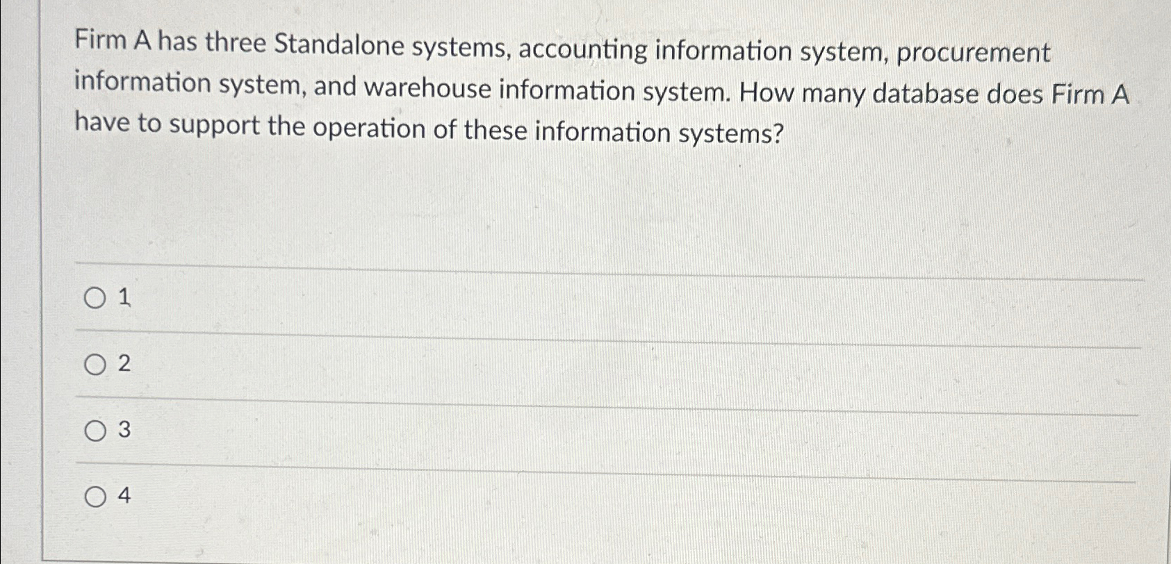 Firm A has three Standalone systems, accounting