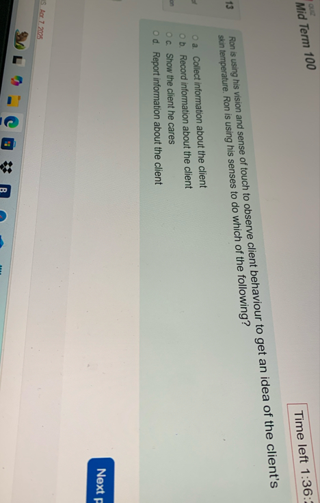 Mid Term 1 0 0 Time left 1 : 3 6 : Ron is using