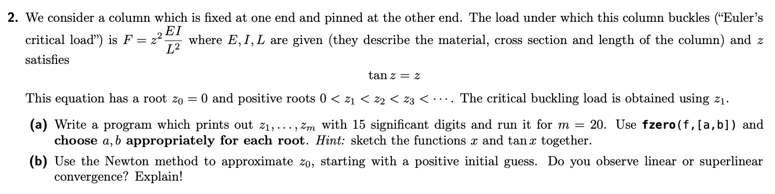 using matlab We consider a column which is fixed