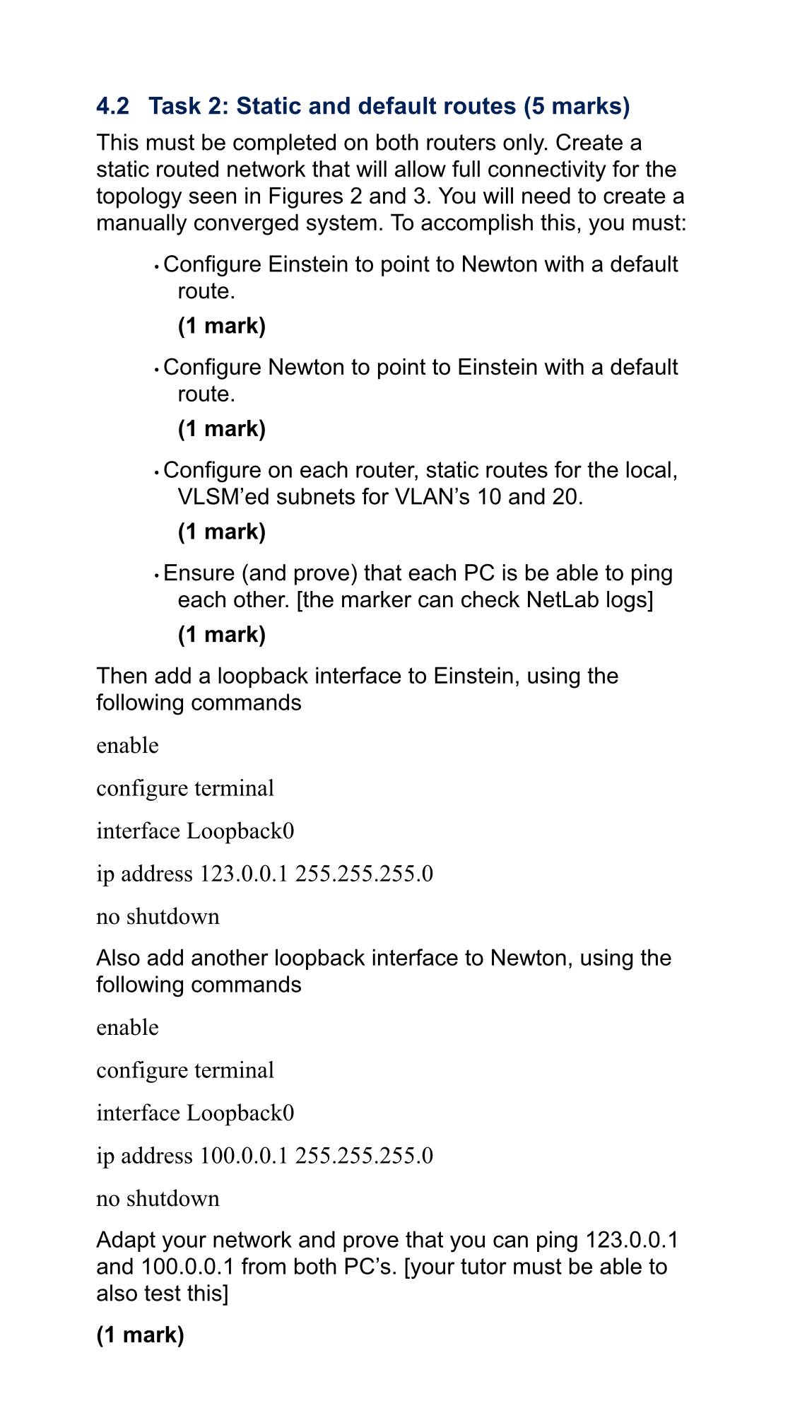 4 . 2 Task 2 : Static and default routes ( 5