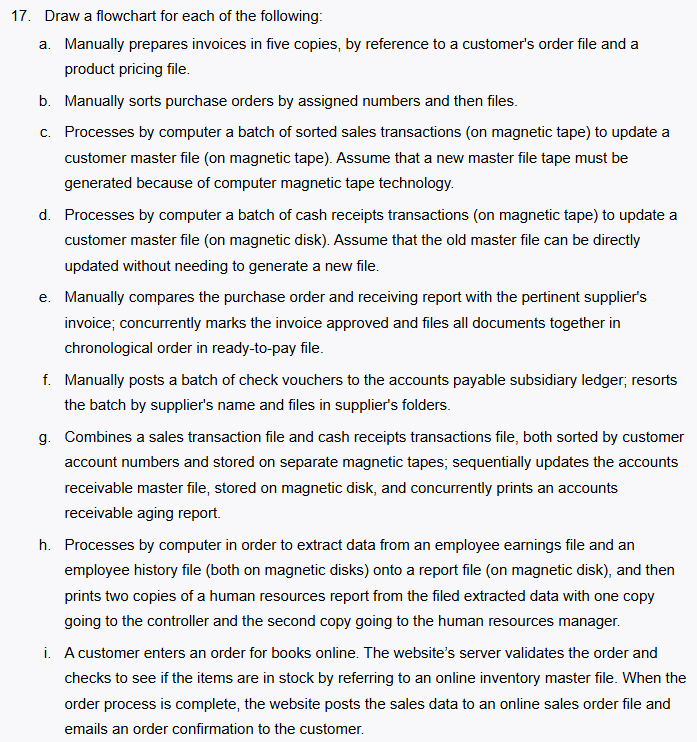 1 7 . Draw a flowchart for each of the following: