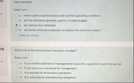 2 5 Ideal standards Select one: a . reflect