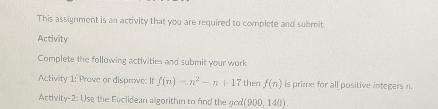 This assignment is an activity that you are