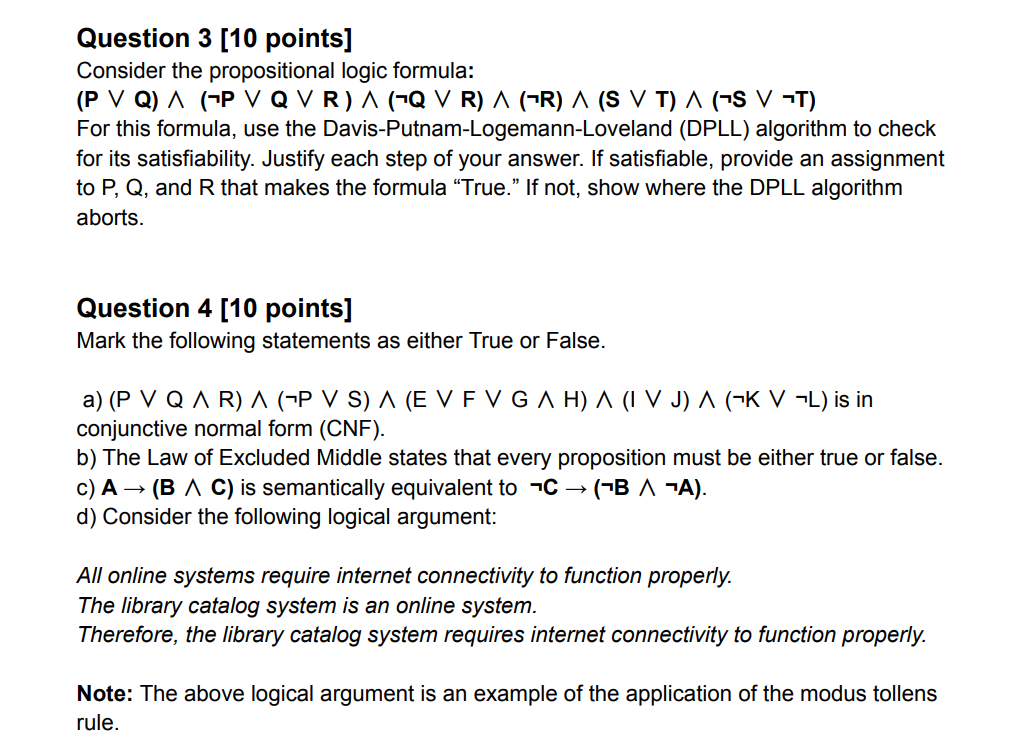 Question 3 [ 1 0 points ] Consider the
