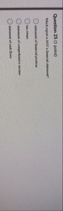 Question 2 5 ( 1 point ) Which report is NOT a