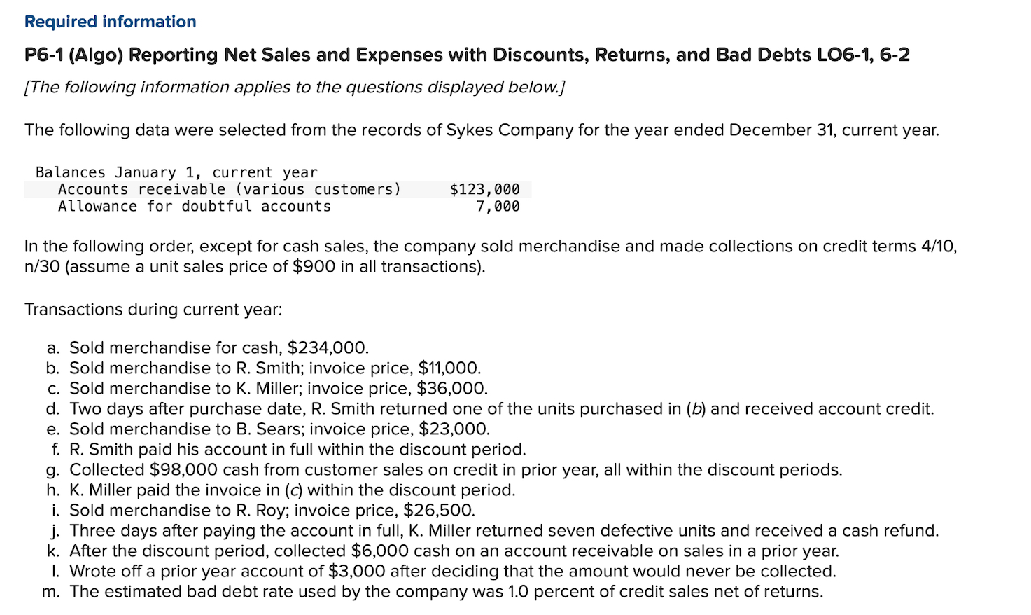 P 6 - 1 ( Algo ) Reporting Net Sales and Expenses