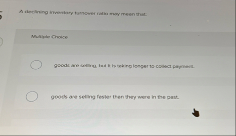 A declining inventory turnover ratio may mean
