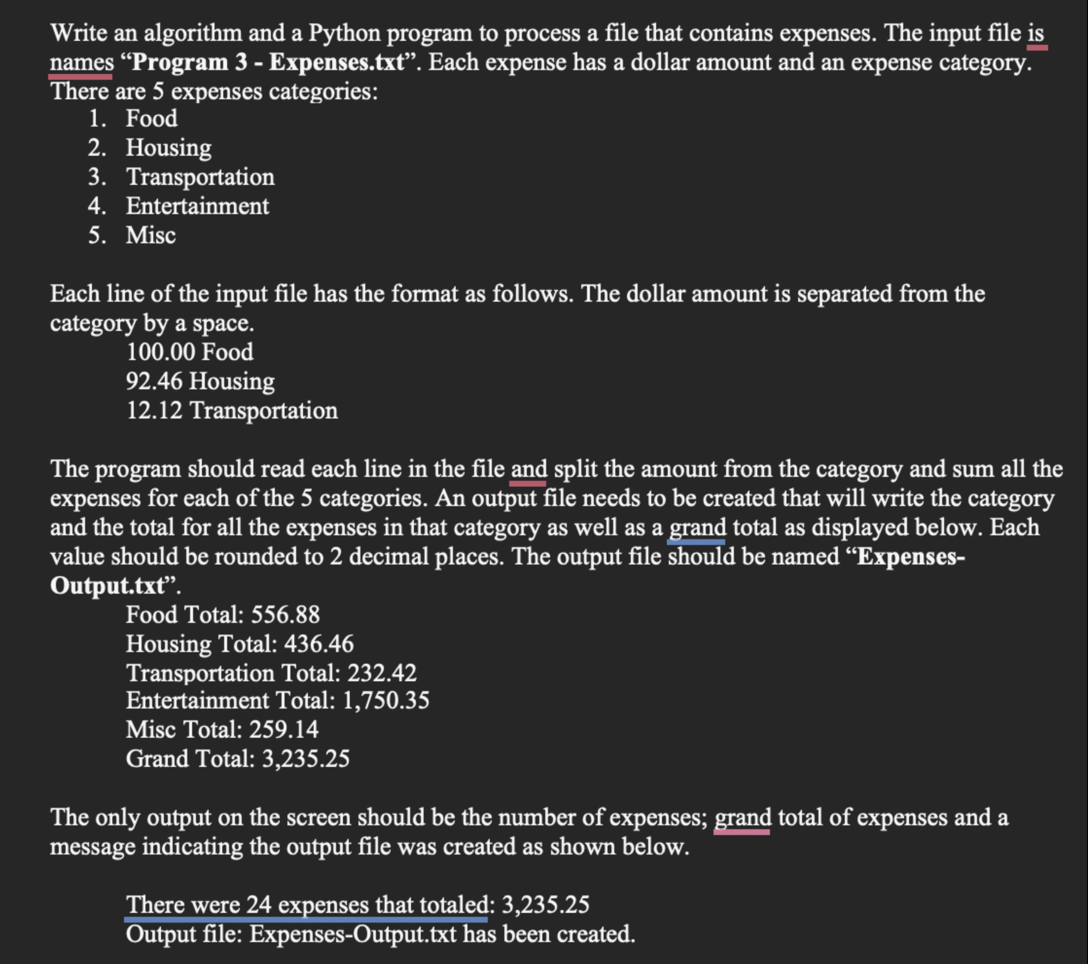 Write an algorithm and a Python program to