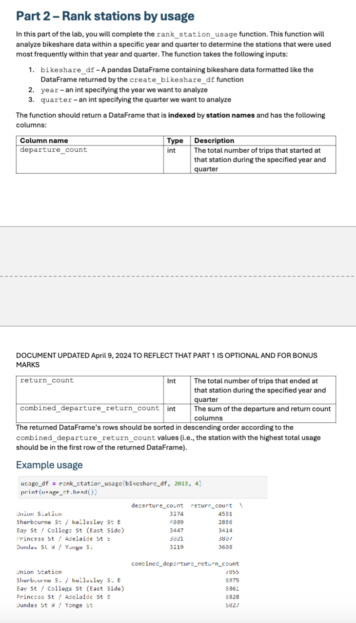 Part 2 - Rank stations by usage In this part of