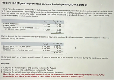 Problem 1 0 - 9 ( Algo ) Comprehensive Variance