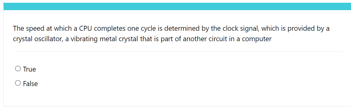 The speed at which a CPU completes one cycle is