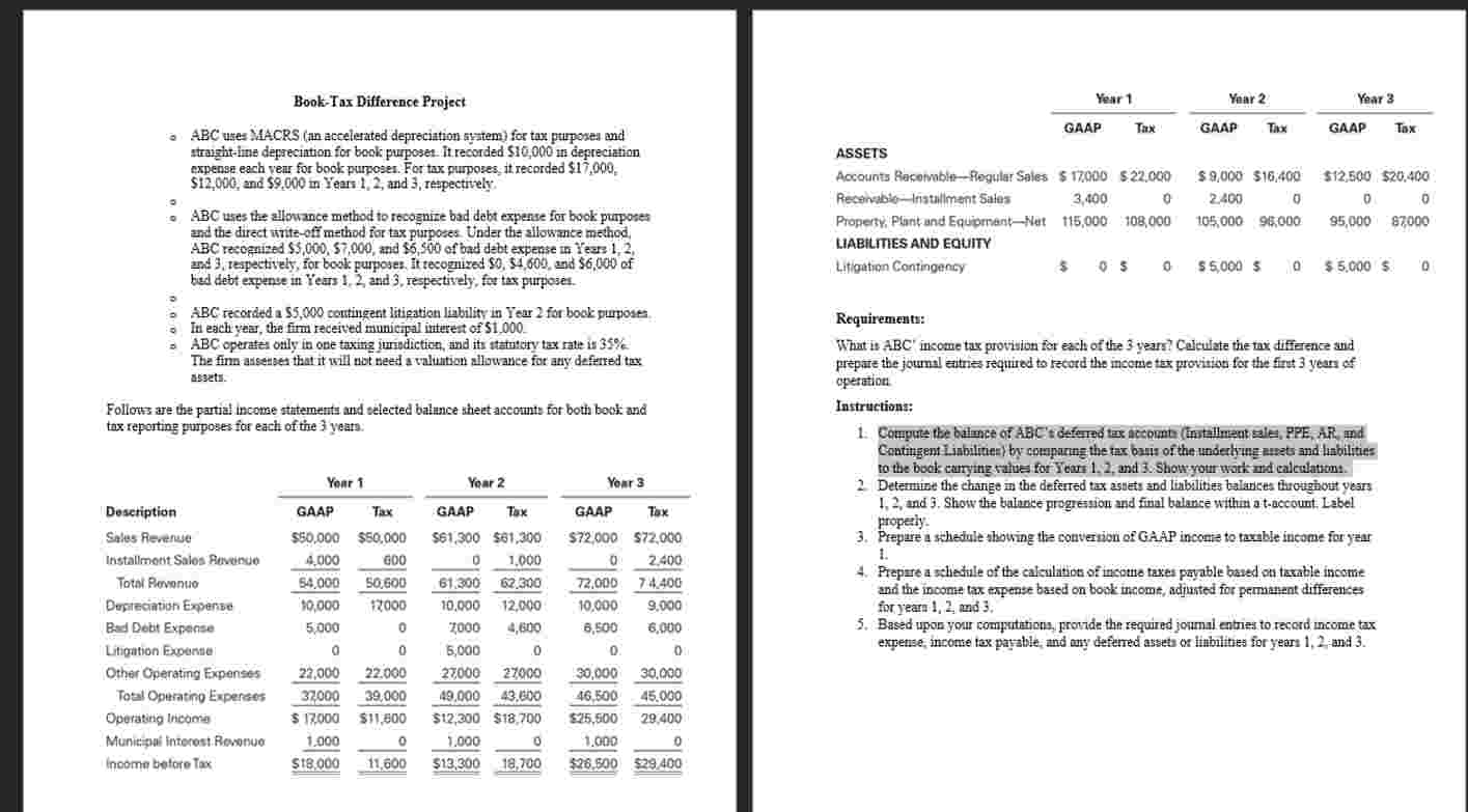 Book - Tax Difference Project o ABC uses MACRS (