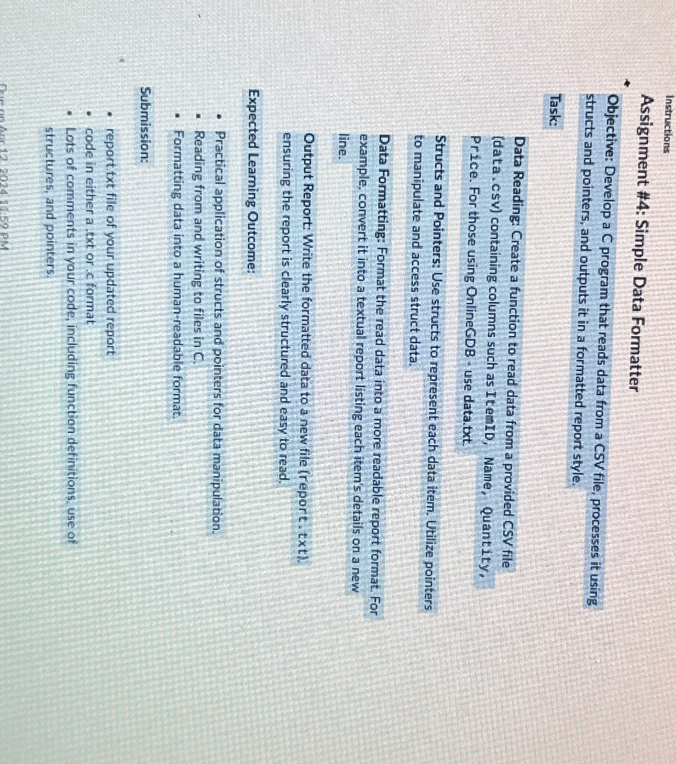 Instructions Assignment # 4 : Simple Data