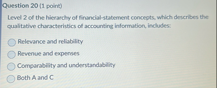 Question 2 0 ( 1 point ) Level 2 of the hierarchy