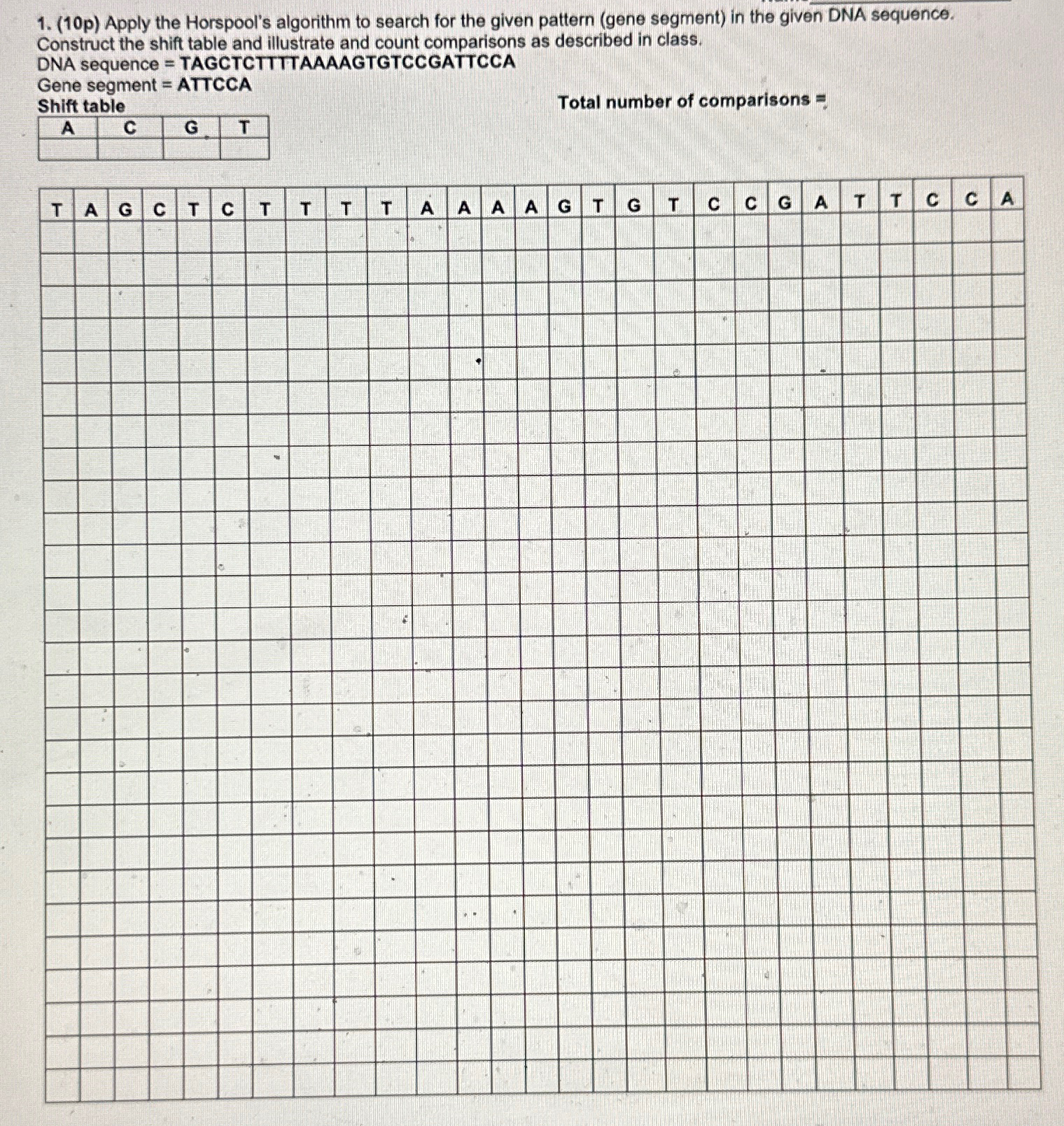 ( 1 0 p ) Apply the Horspool's algorithm to