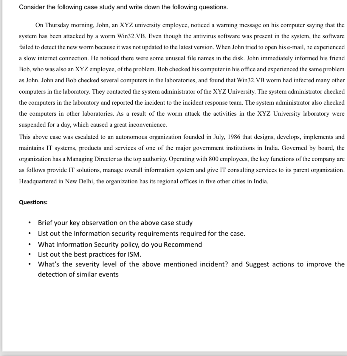 Consider the following case study and write down