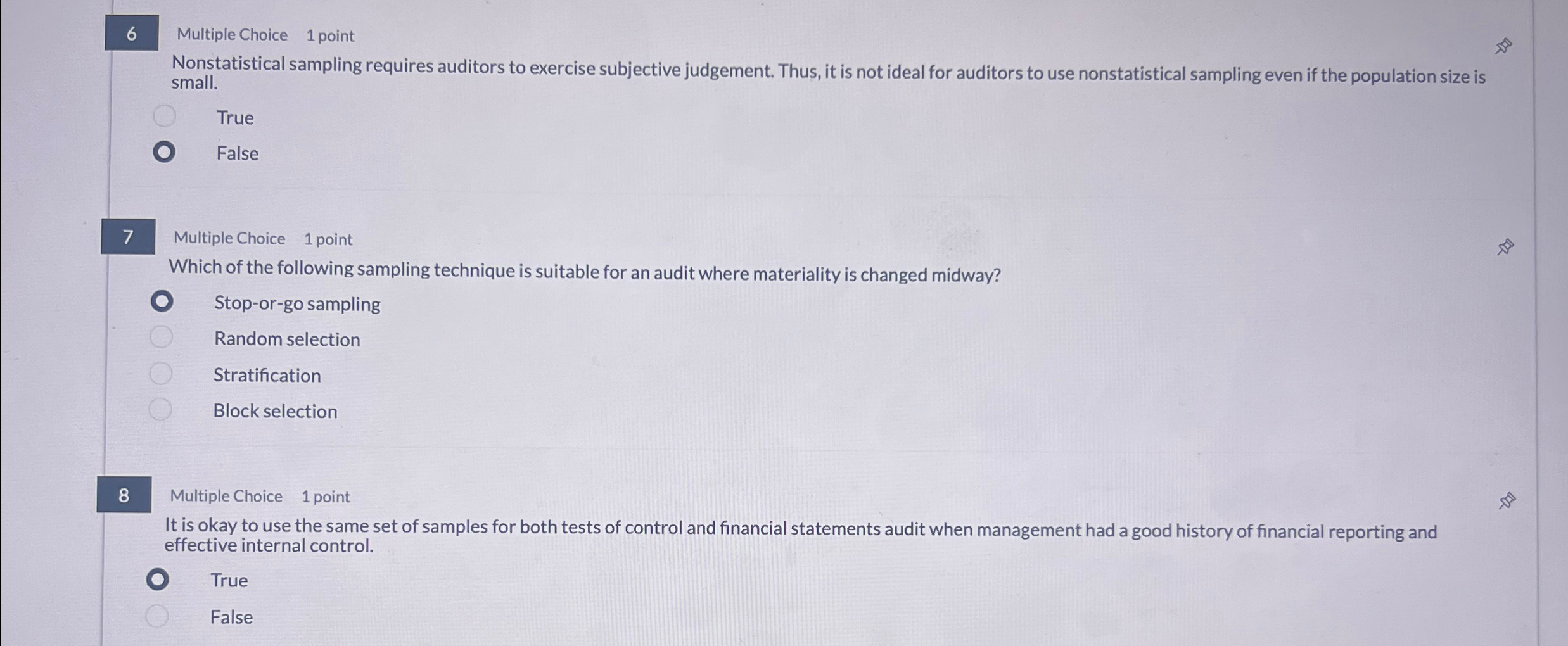 6 Multiple Choice 1 point Nonstatistical sampling