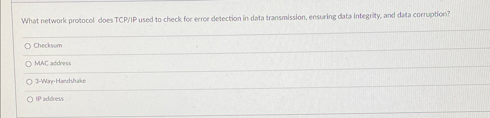 What network protocol does TCP / IP used to check