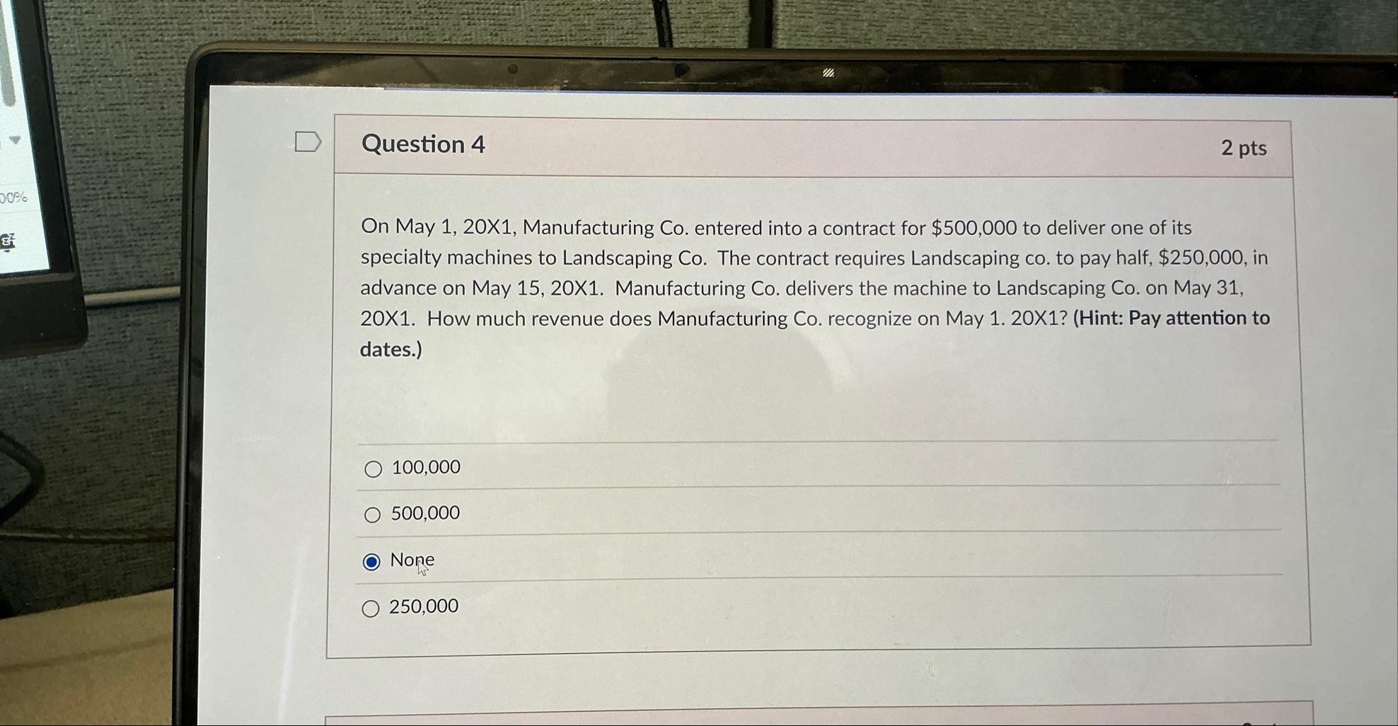 Question 4 2 pts On May 1 , 2 0 X 1 ,