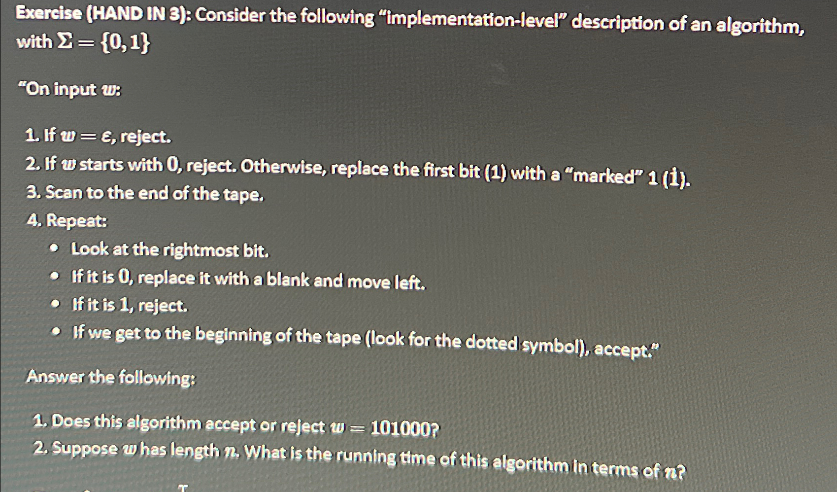 Exereise ( HANDIN 3 ) : Consider the following