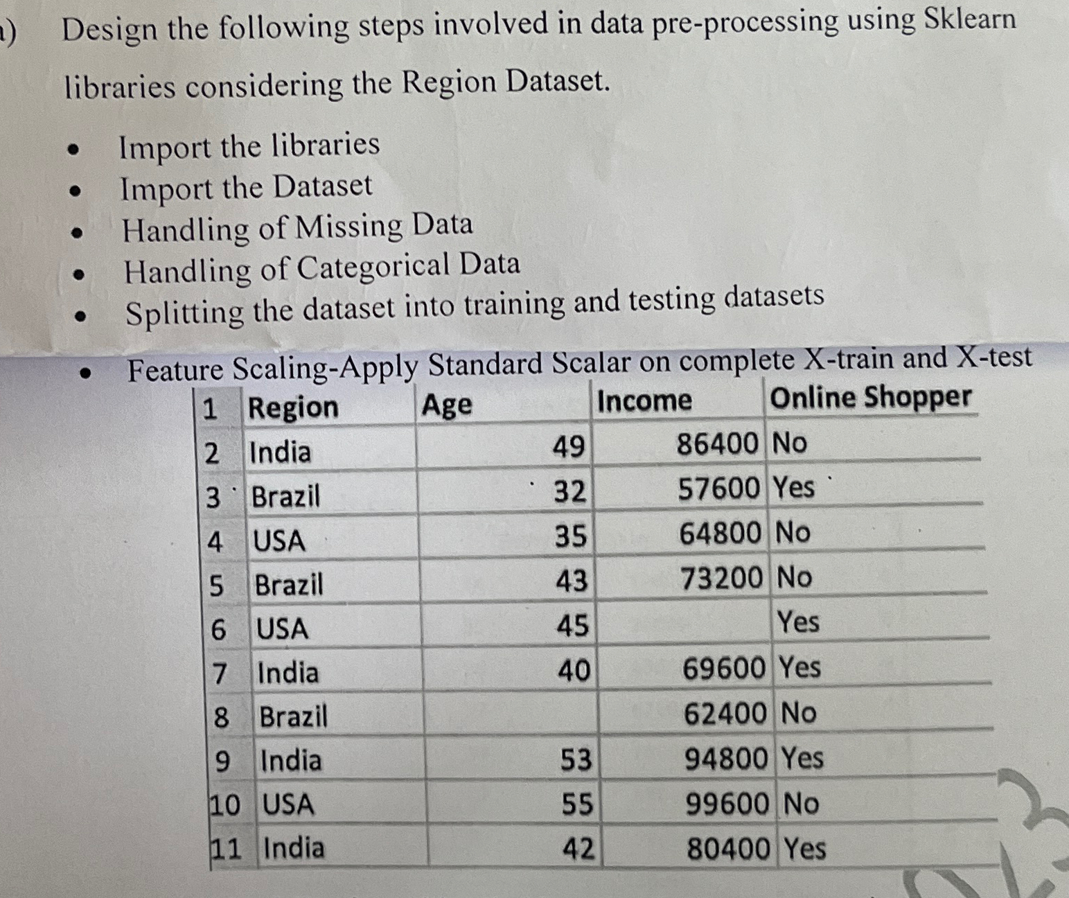 Design the following steps involved in data pre -