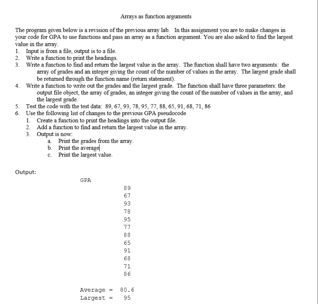 Arrays as function arguments The program given