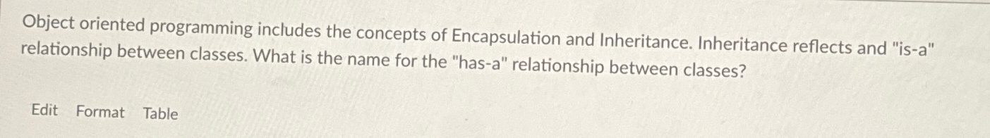 Object oriented programming includes the concepts