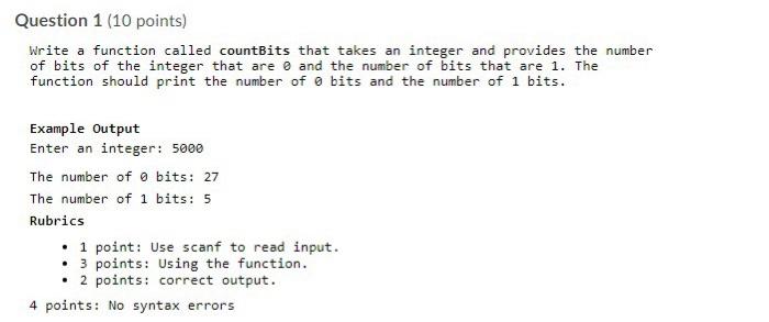 Write a function called countBits that takes an