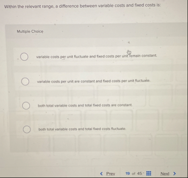 Within the relevant range, a difference between