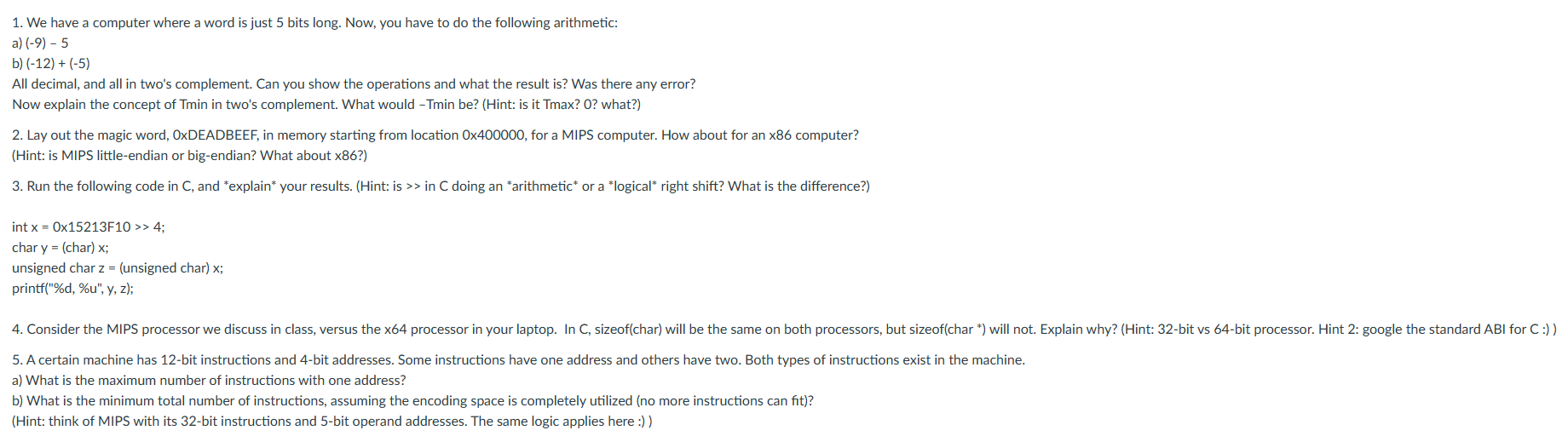 1 . We have a computer where a word is just 5