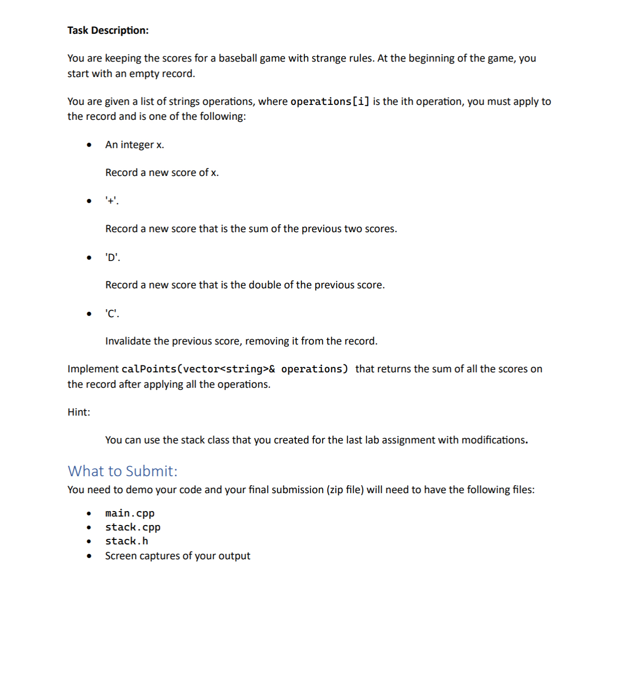 C + + Task Description: You are keeping the