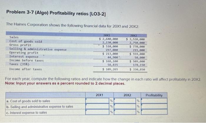 please hProblem 3 - 7 ( Algo ) Profitability