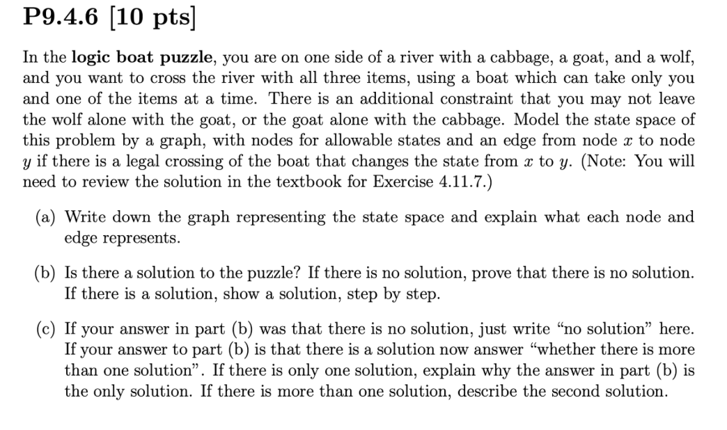 P 9 . 4 . 6 [ 1 0 pts ] In the logic boat puzzle,