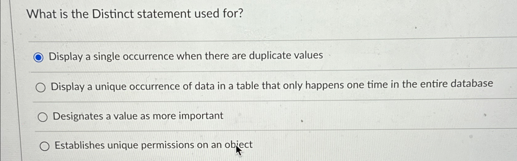 What is the Distinct statement used for? q ,
