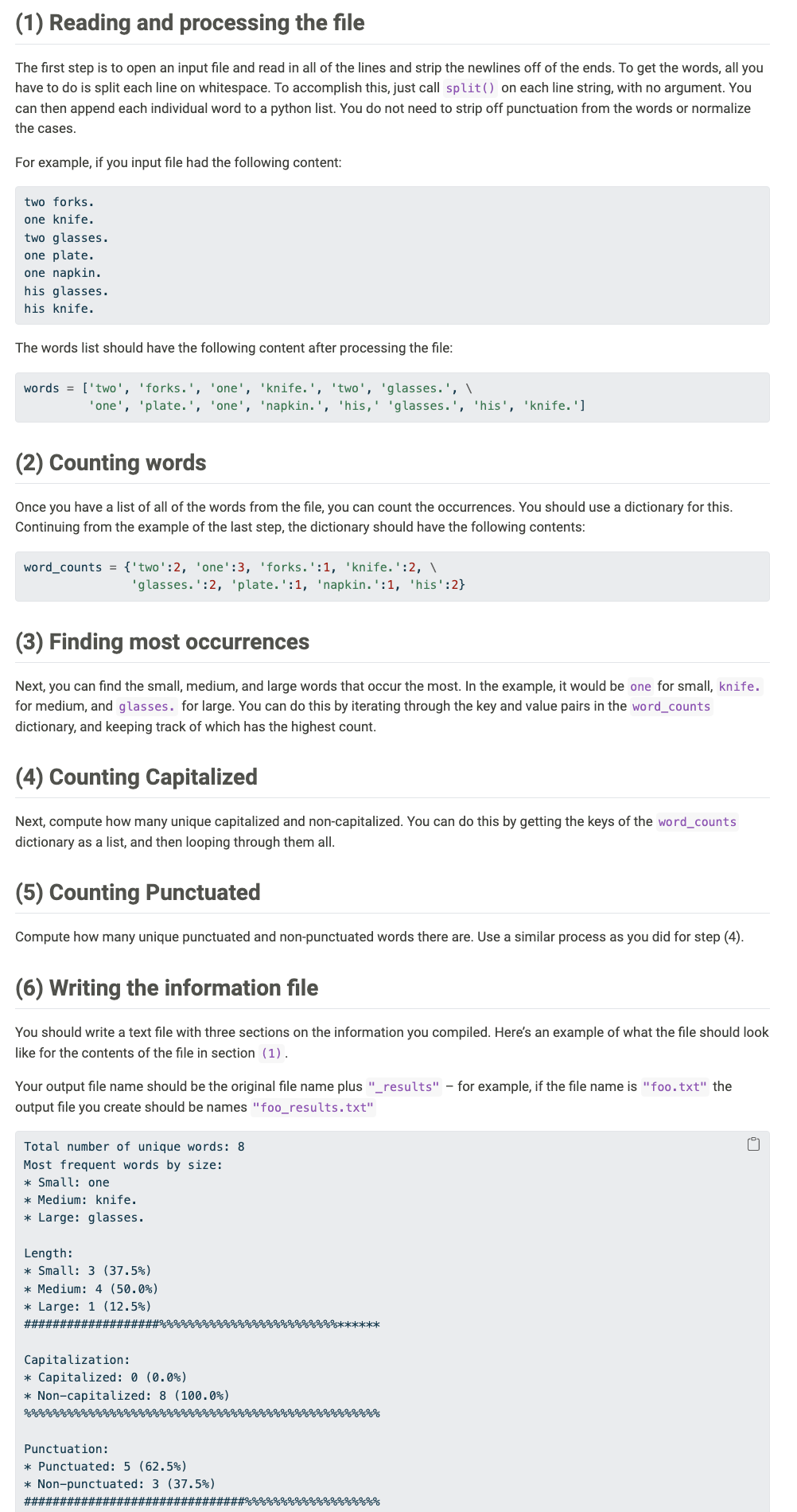 Please look at the instructions, the output must