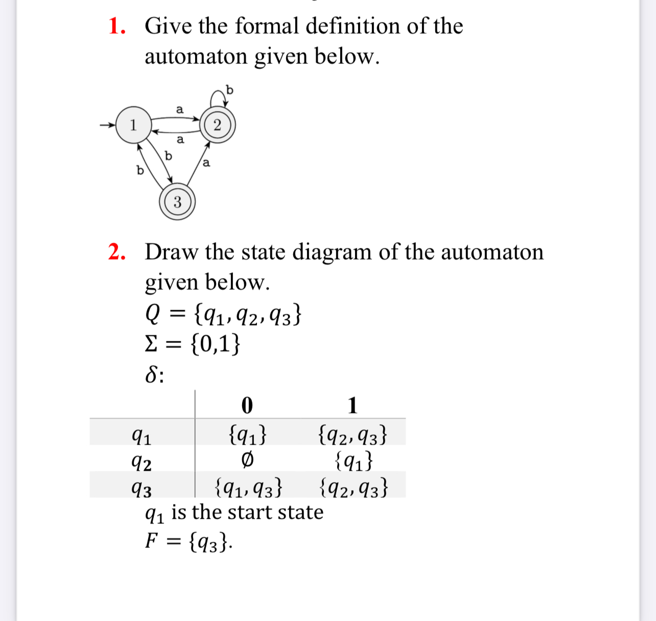 Give the formal definition of the automaton given