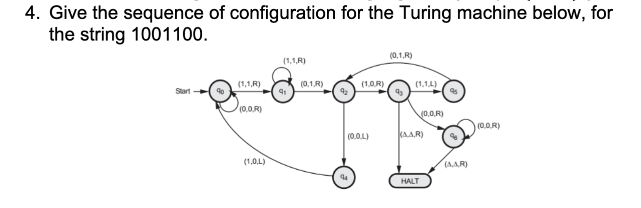 Give the sequence of configuration for the Turing