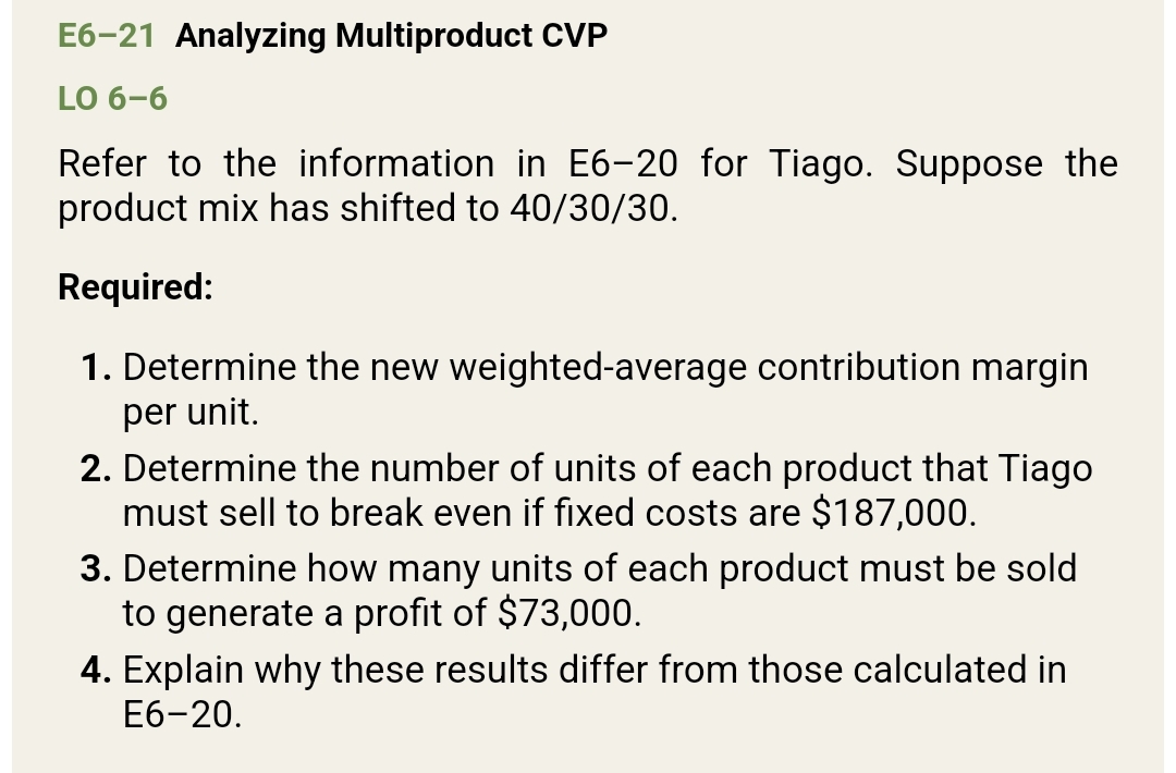 E 6 - 2 1 Analyzing Multiproduct CVP LO 6 - 6