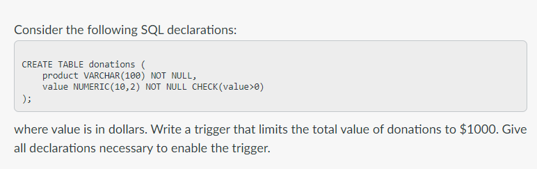Consider the following SQL declarations: where